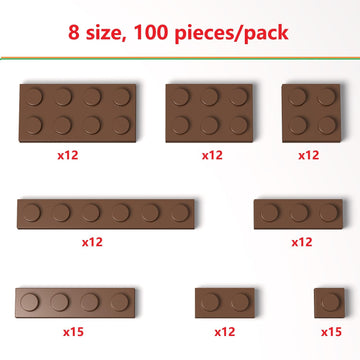 100 Pieces Classic Building Plate Assortment Pack, 8 Sizes Small Baseplates Multipacks, Compatible with Lego Parts and Pieces, Small Plate