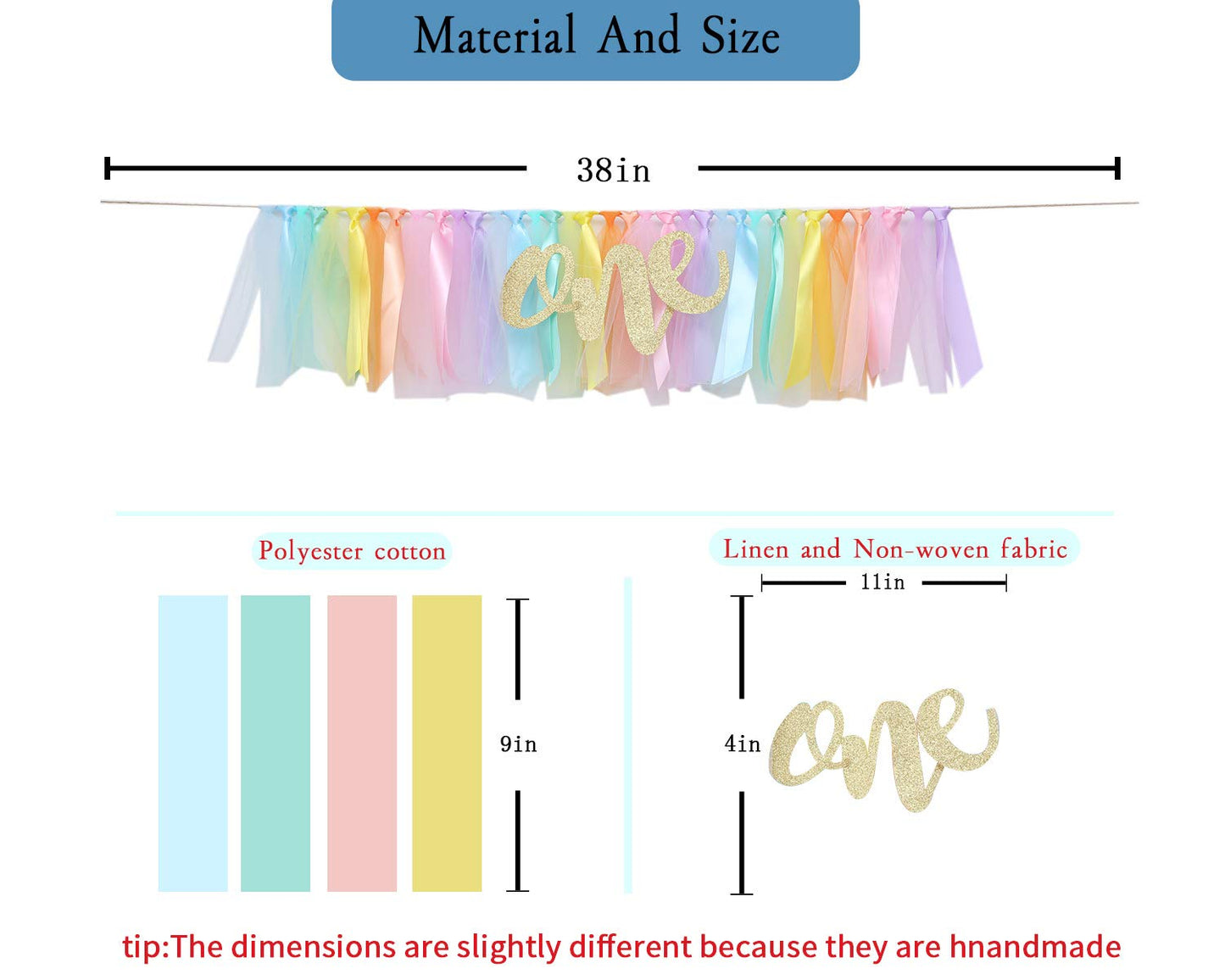 Pastel Rainbow High Chair Banner for 1st Birthday - Party Supplies with Tutu Skirt and Pennant