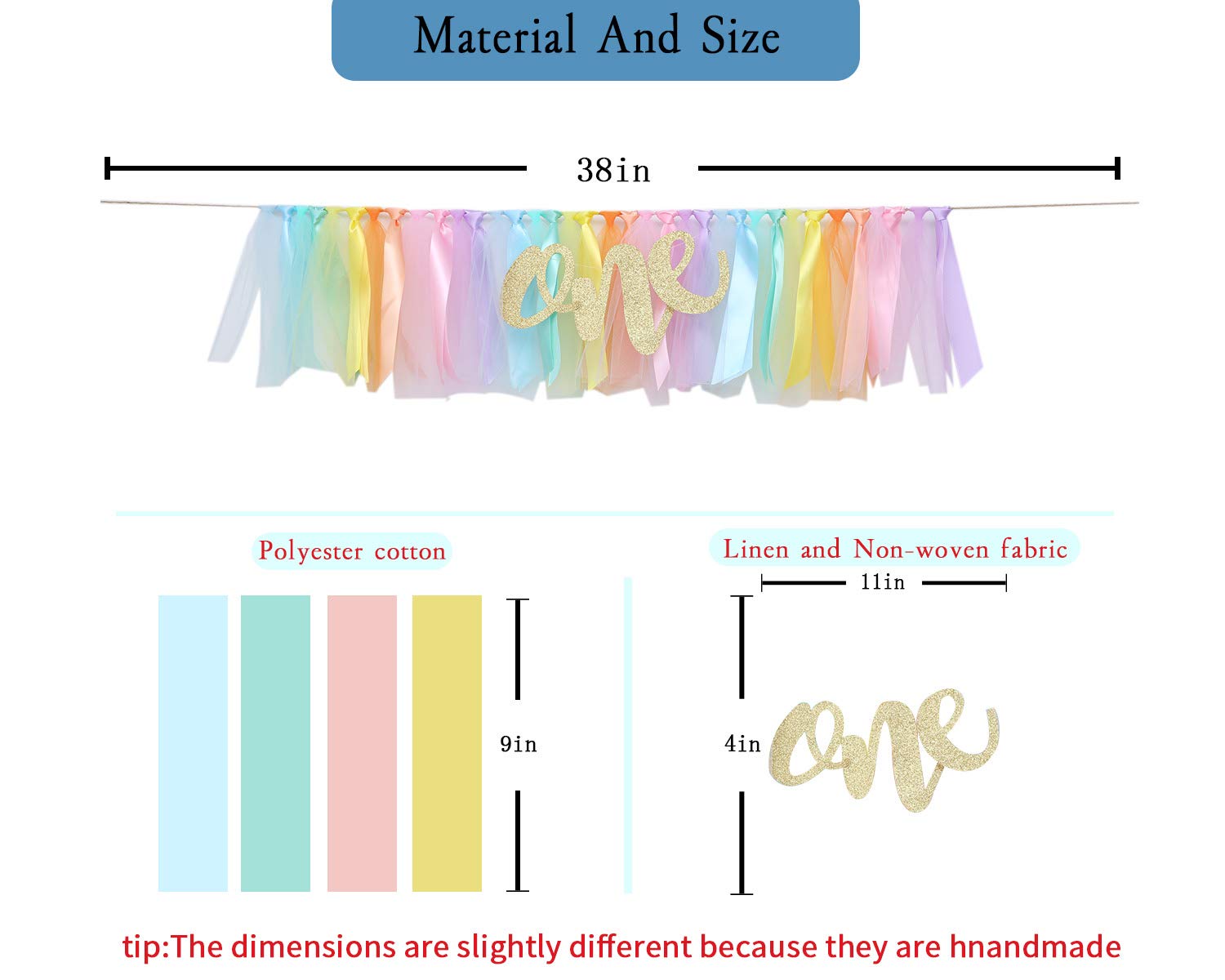 Pastel Rainbow High Chair Banner for 1st Birthday - Party Supplies with Tutu Skirt and Pennant