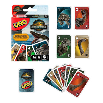 Mattel Games UNO Jurassic World Rebirth Card Game for Kids, Family & Adult Games Nights, Deck with Special Rule & Images Inspired by the Movie