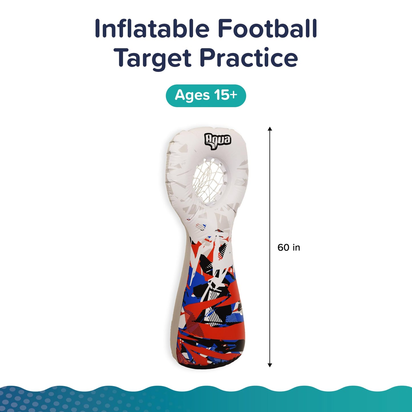 Aqua Inflatable Football Toss, Inflatable Throwing Target Toy, Backyard and Lawn Game, Touchdown Pass Game