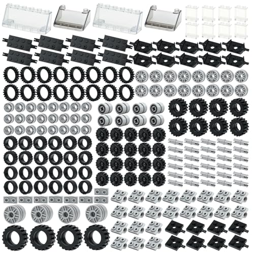 MALEKO Wheels and Axles Sets, 224pcs Car Parts and Pieces Tires Accessories Building, Construction Bulk Bricks