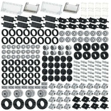 MALEKO Wheels and Axles Sets, 224pcs Car Parts and Pieces Tires Accessories Building, Construction Bulk Bricks