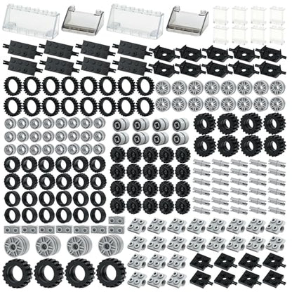 MALEKO Wheels and Axles Sets, 224pcs Car Parts and Pieces Tires Accessories Building, Construction Bulk Bricks