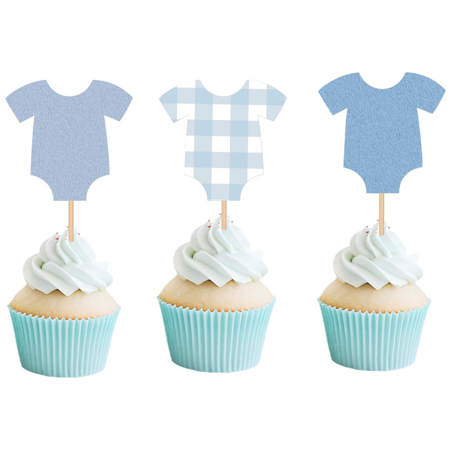 48 PCS Blue Bodysuit Happy Birthday Cupcake Toppers Party Decorations