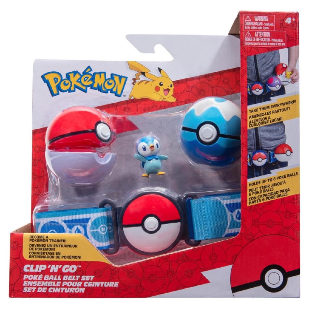 Pokémon Clip N Go Poke Ball Belt Set - Quaxly Includes Themed Belt and 2-Inch Quaxly with Dive Ball & Water Ball Accessories