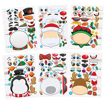 JOYIN 24 Pcs Christmas Make-a-face Stickers, Make Your Own Characters Mix and Match Sticker Sheets with Christmas Elf, Santa Santa, Snowman, Penguin