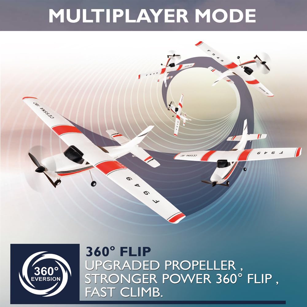 Park10 Toys F949 RC Plane for Adults 3CH 2.4GHZ Fixed Wing Remote Control Airplane with 6 axis Gyroscope CESSNA-182 Outdoor RC Planes with 2 Batteries