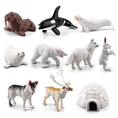 NatureMan Mini Arctic Animals Toys Set 10PCS Polar Animal Figurines Toy PlaysetIncludes Polar Bear Seal Reindeer Wolf Rabbit Arctic Fox Igloo