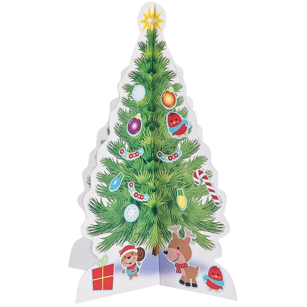 Fun Express 3D Christmas Tree and Stickers Kit - Set of 12 - Holiday Activities and Decor for Kids