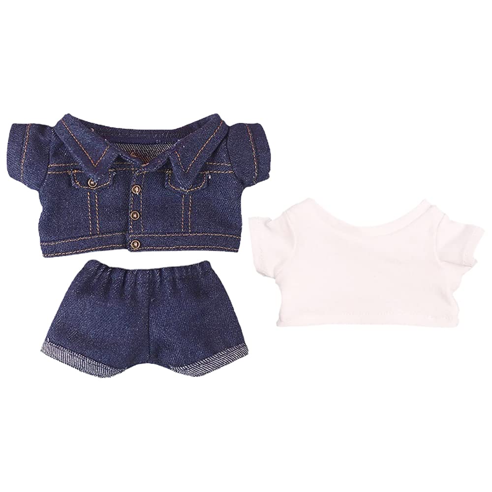 niannyyhouse Denim Jackets Jeans White T-Shirt 15cm Plush Doll Clothes 6in Doll Dress Up (Navy Blue)