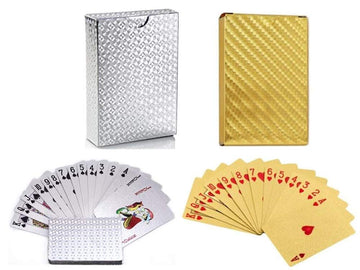 IvyMei 2 Pack Diamond Playing Cards Waterproof Gold Silver Foil Playing Cards Plastic Poker Cards High Flexible (Silver+Gold Diamond)