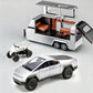 Cyber Style Truck Alloy Diecast Toys with Metal Trailer and Motorcycle Pull Back Pickup Model with Sound and Light Effect Race Car for Kid Adult Age
