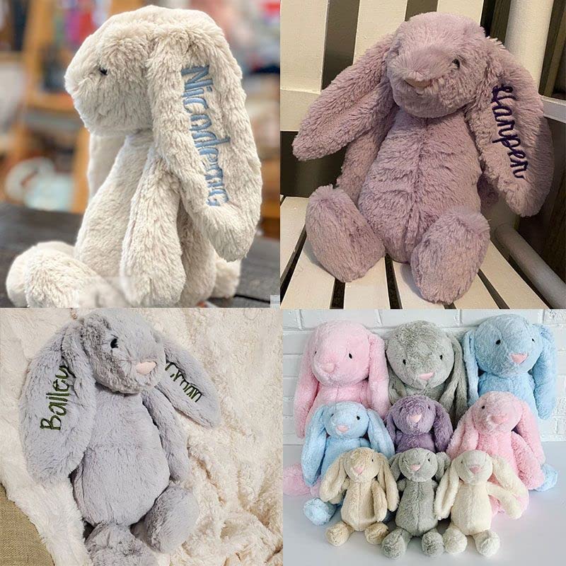 shiguangji Embroidered Plush Bunny with Child's Name - Personalized Long Ear Bunny for Baby Gift, Stuffed Animal,Custom Perfect Keepsake