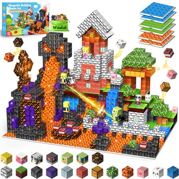 150PCS Magnetic Building Blocks - 6 Big Magnetic Base Building STEM Toys, Magnet Cube Game for Kids, Build Mine Castle Volcano World for Boys Girls