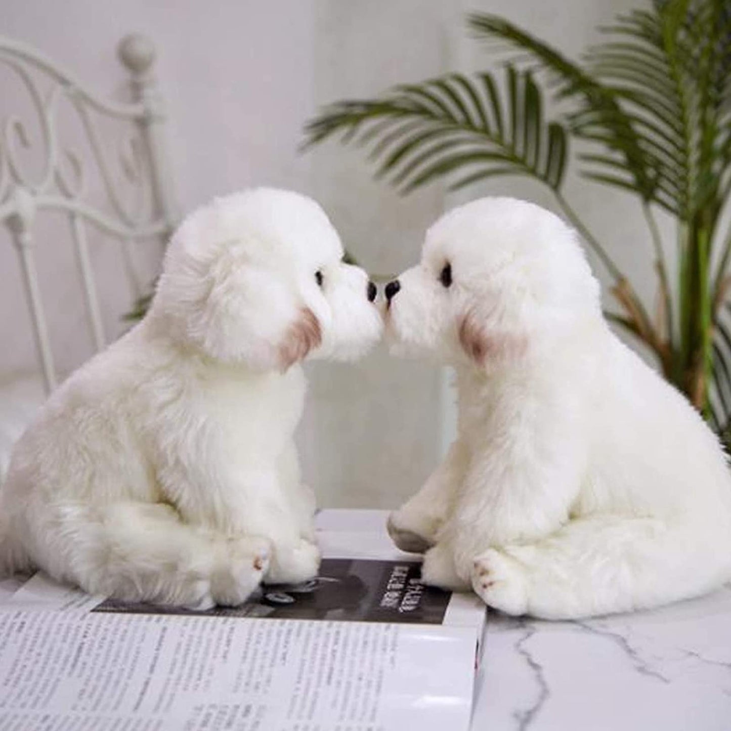 QREZAA 14" Realistic Plush Maltese Dog, Stuffed Animal Puppy Dog Toys, Soft Plush Pillow Birthday for Kids and Adult, White