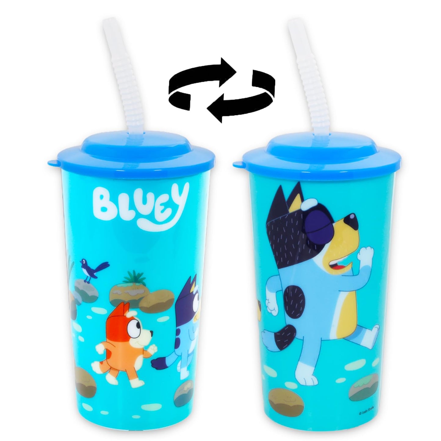 Bluey Tumbler Cups 16oz Set - Bundle with 6 Refillable Cups with Straws for School Supplies, Sports, Party Supplies, More | Bluey Water Bottles