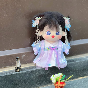 niannyyhouse 20cm Plush Doll Antique Hanfu Suit Shawl Dress Hairpin 8in Doll Dress Up (Blue+Purple)