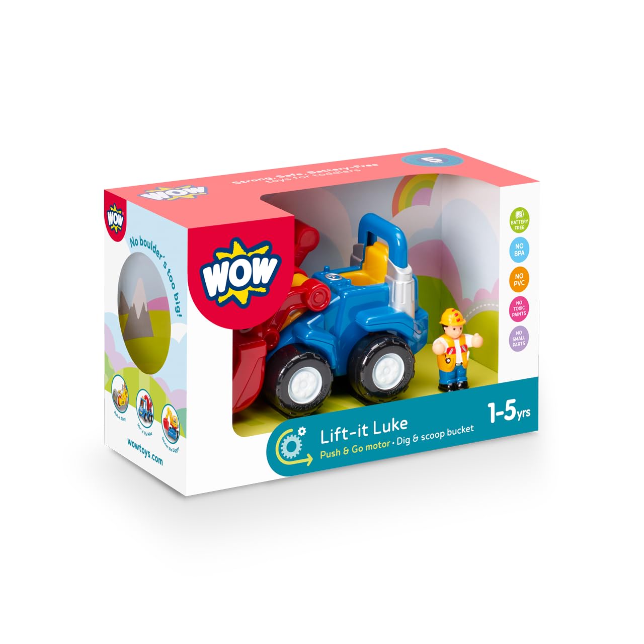 Wow Toys Lift-It Luke - Friction Powered Forklift Toy with Driver Figure | Toddler Construction Vehicle Toy Ages 1.5-5 Years