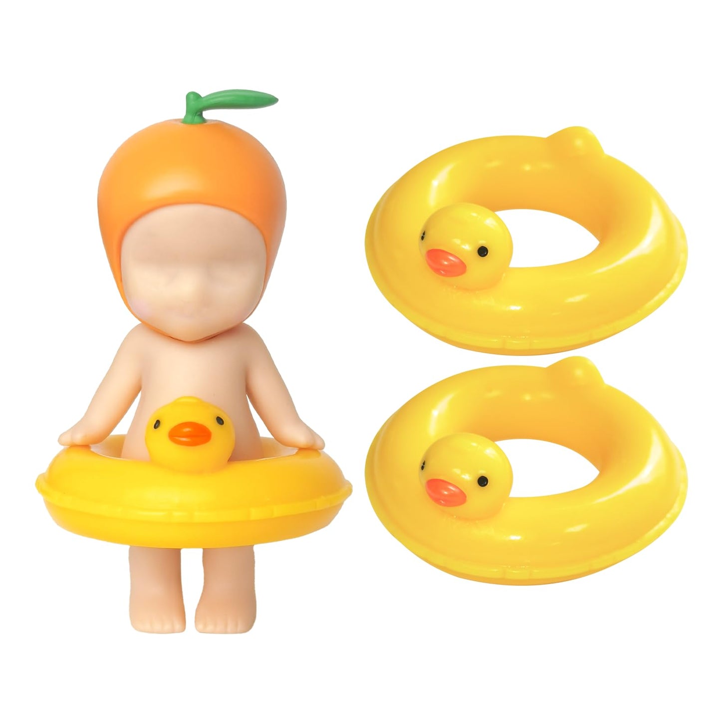 Kaitiaki 2PCS Mini Duck Floaties for Sonny Angel, Cute Yellow Duck Resin Swim Rings Accessories Fits 3 Inch Dolls, Decorative Display Props Clothes