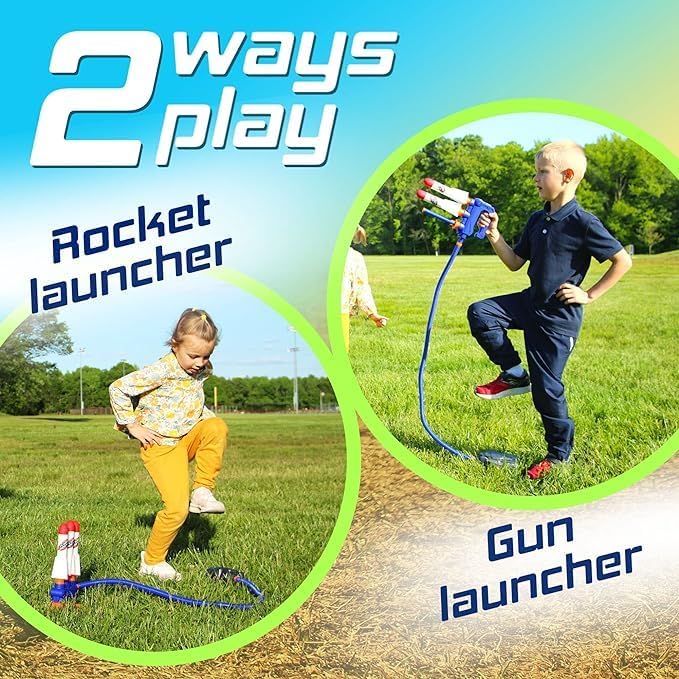 New Bounce Rocket Launcher for 2 Players - Adjustable 2-in-1 Jump Rocket Set - Includes a Sturdy Launch Pad and 4 LED Rockets - Soars Up to 150 Ft