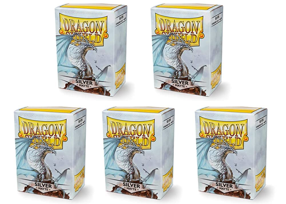 5 Packs Dragon Shield Matte Silver Standard Size 100 ct Card Sleeves Value Bundle!