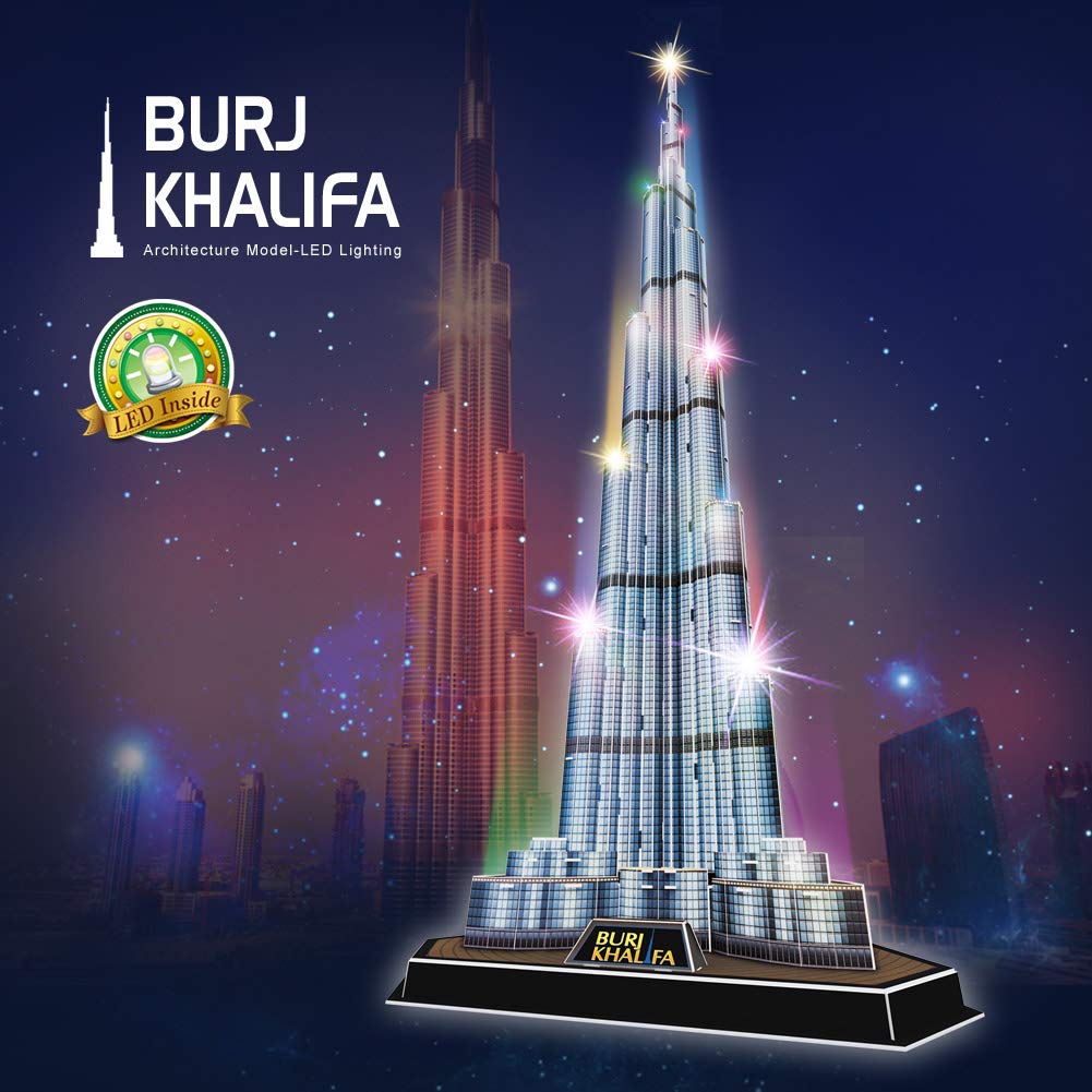 CubicFun 3D Puzzles LED Dubai Burj Khalifa 57.5" H Architecture Building Model Kits for Adults, Souvenir Decoration and Birthday Gifts for Men
