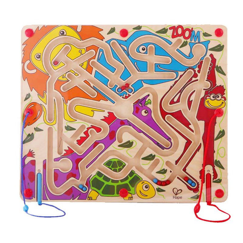 Hape Zoo’m Magnetic Wooden Bead Maze Puzzle | Durable Two Player Wooden Puzzle Toy for Toddlers, Fun Filled Traveling Entertainment