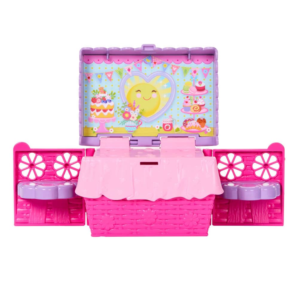 Barbie Family & Friends Club Chelsea Pop-Up Tea Party Playset with Blonde Small Doll, Transforming Picnic Basket & 10+ Accessories