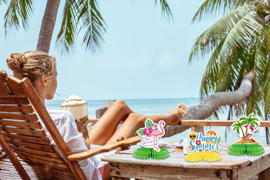 Hying 9PCS Summer Table Centerpiece for Tables Home Party, Hawaii Summer Table Toppers Honeycomb Centerpiece for Summer Decorations Tropical Party