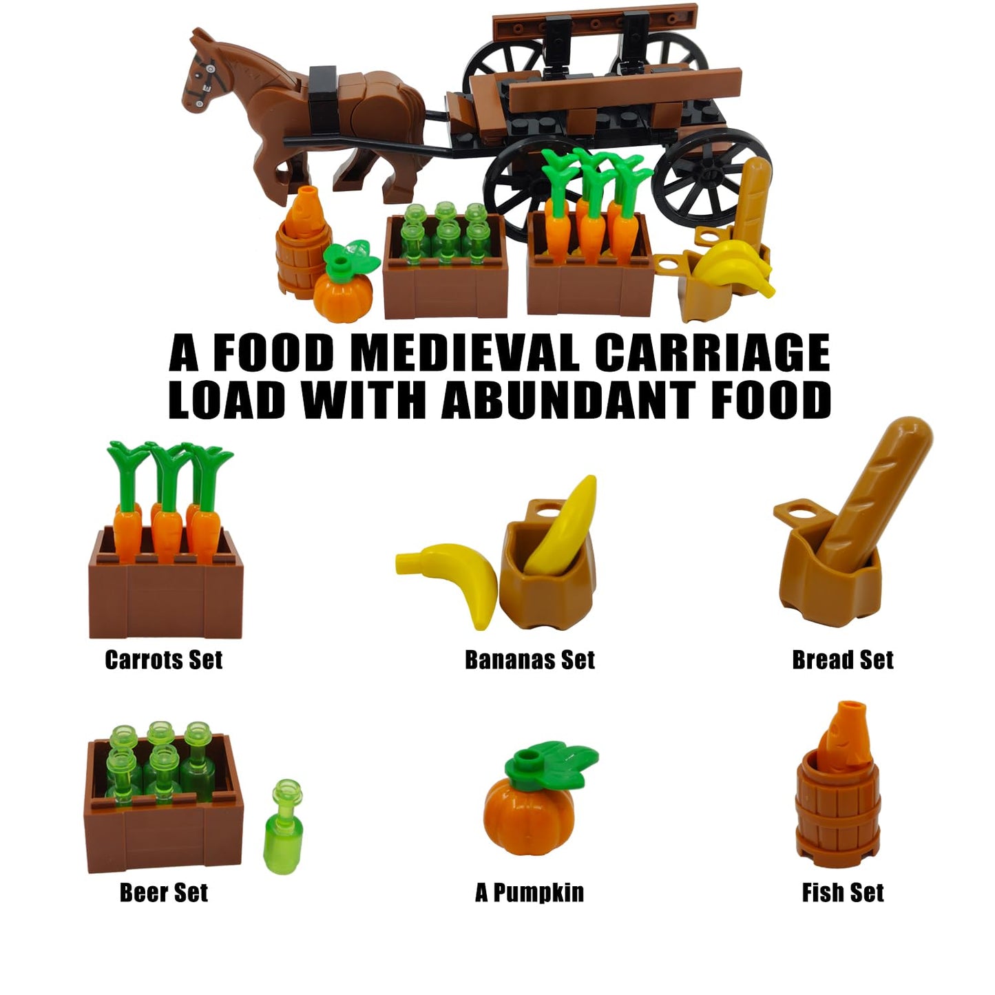 4 Kind of Medieval Carriage Building Blocks,Ancient Grain Horsecart Oxcart Bricks Set,Medieval Prisoner Soldier Vehicles Building Set,MOC Medieval