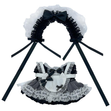 niannyyhouse Headdress Dress Apron 10cm 15cm 20cm Plush Doll Lace Maid Outfit Dress Up Accessories (Black-20cm)