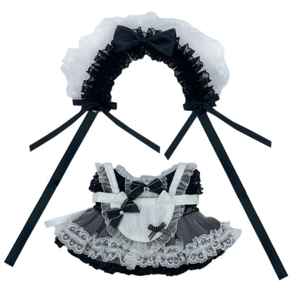 niannyyhouse Headdress Dress Apron 10cm 15cm 20cm Plush Doll Lace Maid Outfit Dress Up Accessories (Black-20cm)