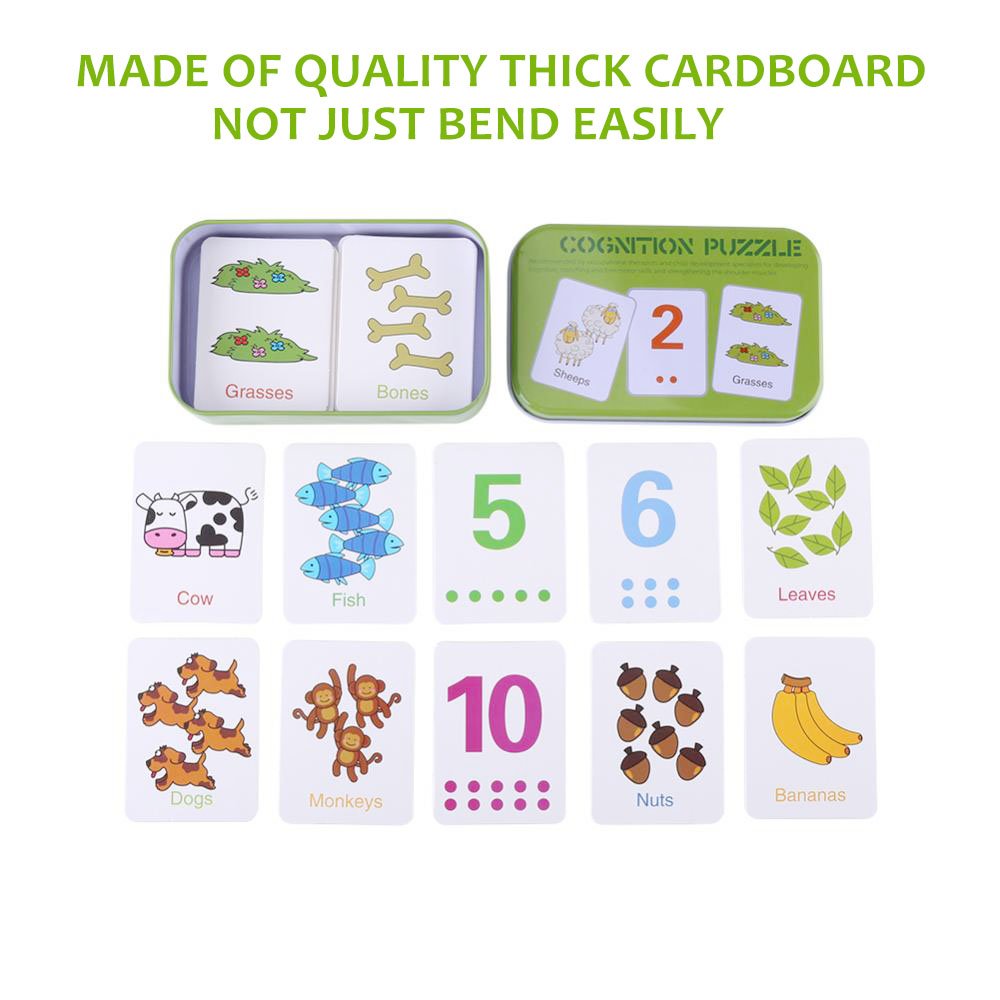 Fdit Early Learning Flash Cards with Iron Box, Educational Puzzle Cards for Toddlers, 30 Pieces, Green Box, Animal Shape Alphabet Word Recognition
