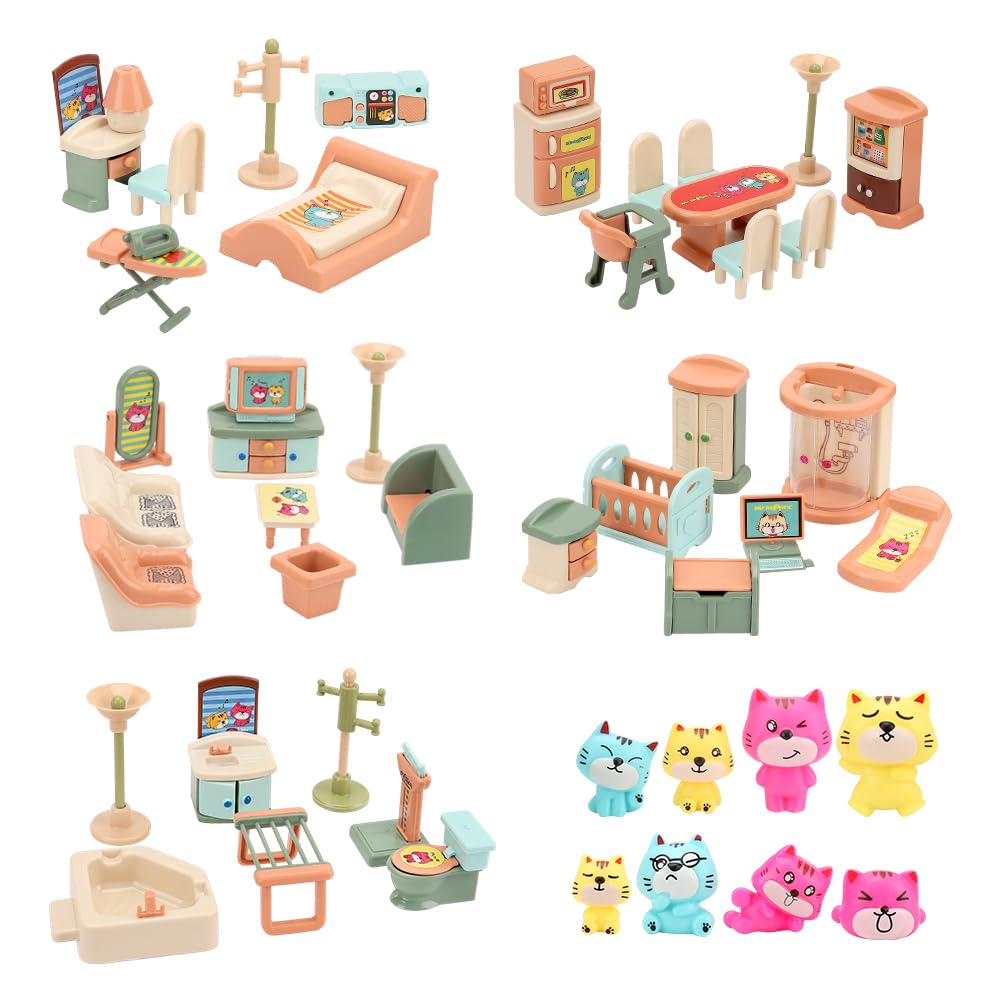 BananMelonBM 50 Pack Kids Little Dollhouse Furniture Set Toys House Big Dreams for Baby Children Girls Boys Age 3+,Miniature Accessories Educational