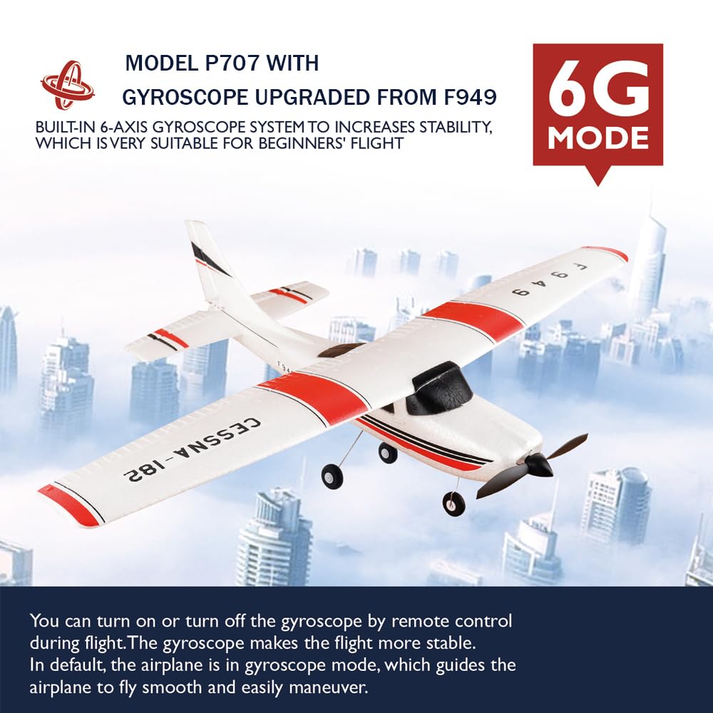 Park10 Toys F949 RC Plane for Adults 3CH 2.4GHZ Fixed Wing Remote Control Airplane with 6 axis Gyroscope CESSNA-182 Outdoor RC Planes with 2 Batteries