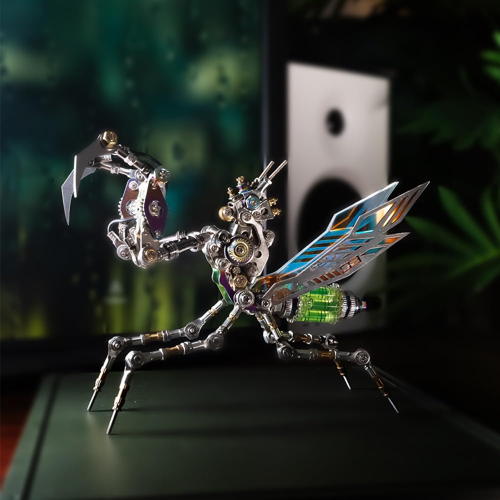 Arcynix Mostarle Cyberpunk Emerald Mantis 3D Metal Puzzle for Adults and Teens, 352-Piece DIY Sci-Fi Model Kit with Adjustable Forearms, Challenging