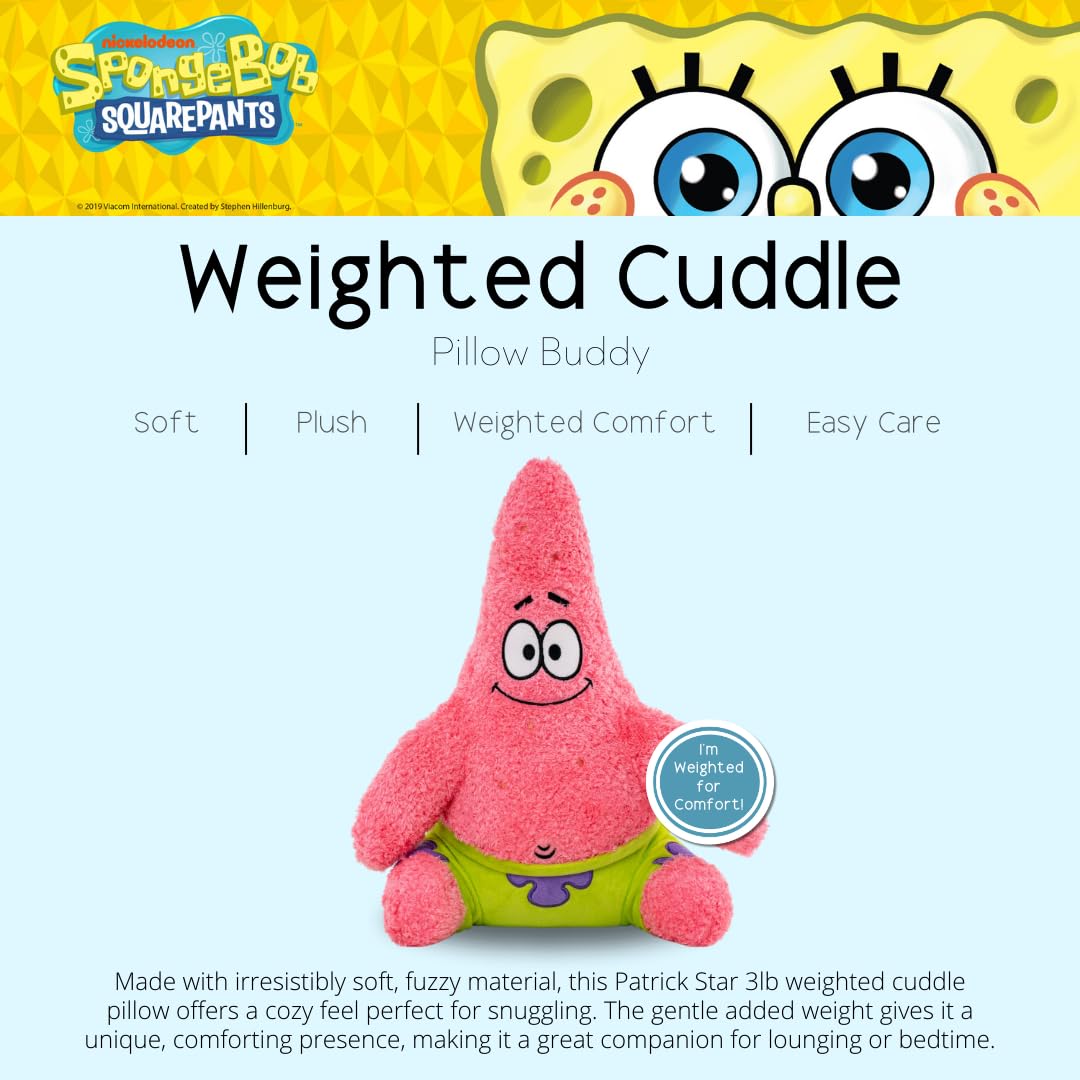 Franco Calm Spongebob Squarepants Patrick Star Bedding Super Soft Calming 3Lb Weighted Cuddle Pillow Buddy, Comfort Pillow, (Officially Licensed