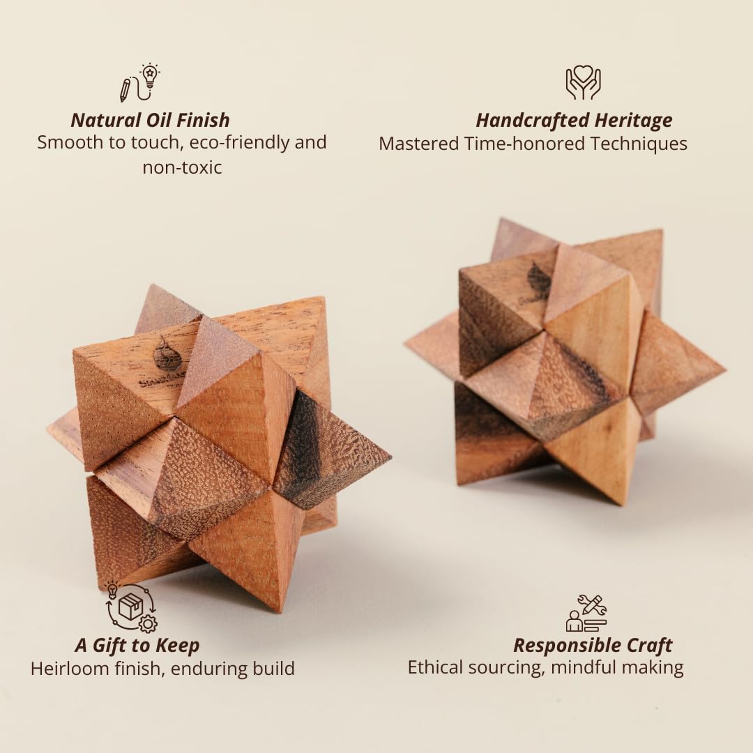 Shooting Star Puzzle: 3D Brain Teaser Wooden Puzzle for Adults Classic Handheld Interlocking STEM Skill Builder Interlocking Game Educational