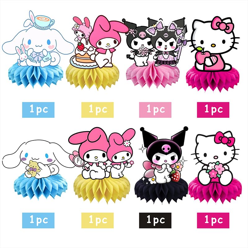 8Pcs Kawaii and Friends Honeycomb Table Centerpiece,Cats and Friends Birthday Party Supplies Table Decorations for Kids Party Decorations