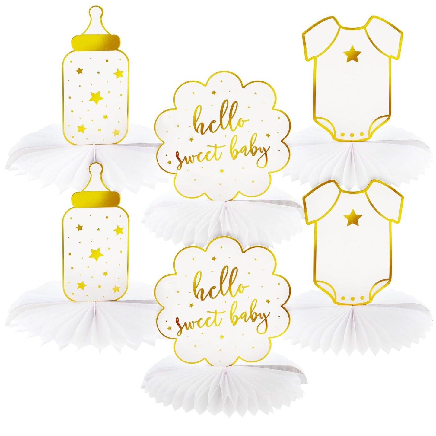 Sparkle and Bash Baby Shower Decorations & Centerpieces - 12-Piece White & Gold Honeycomb Paper Set - Gender Neutral Table Toppers & Table Top Decor