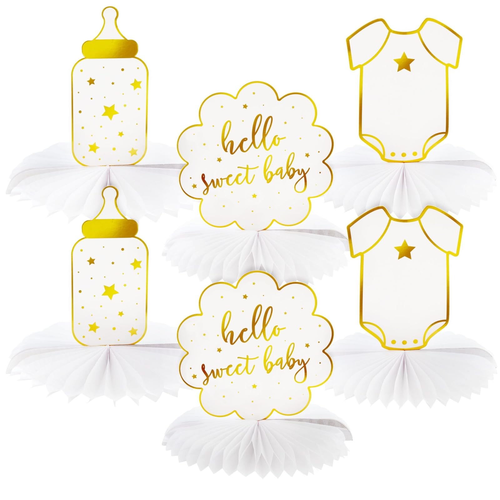 Sparkle and Bash Baby Shower Decorations & Centerpieces - 12-Piece White & Gold Honeycomb Paper Set - Gender Neutral Table Toppers & Table Top Decor