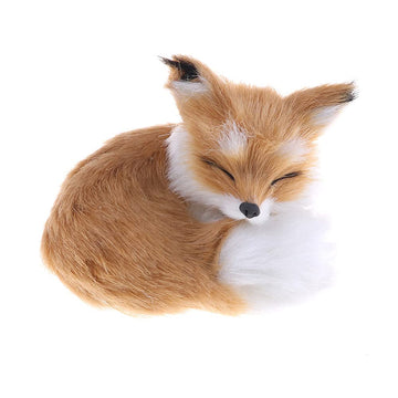 GUDVES Realistic Brown Fox Statue Furs Squatting Model Home Decoration Animals World Collectible Gift for Animal Lovers (Fox Toy)