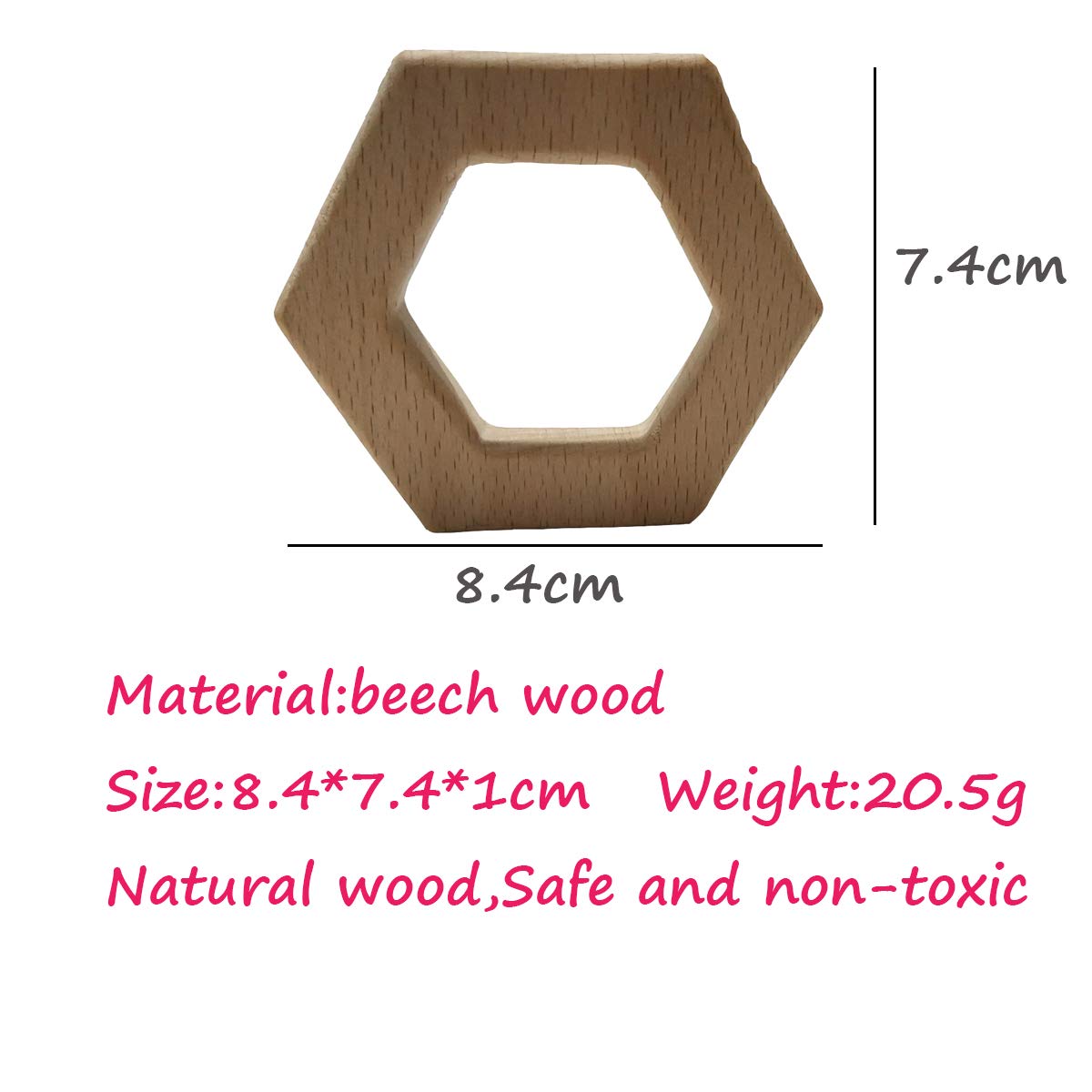 10pcs Natural Wooden Hexagon Pendant Pure Natural Beech Wood Animal Shape for Handmade Home Decoration Craft Accessory (Hexagon 10pcs)