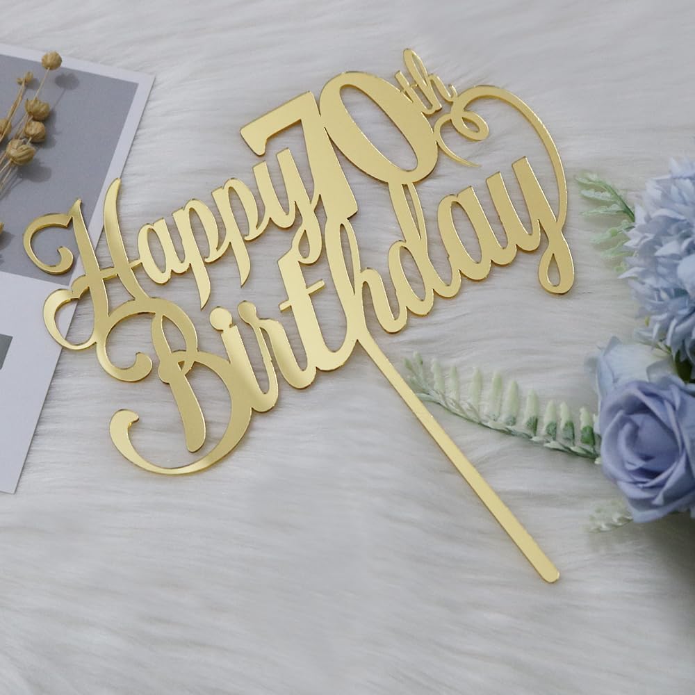 Sodasos Mirror acrylic Golden Happy 70th Birthday Cake Topper