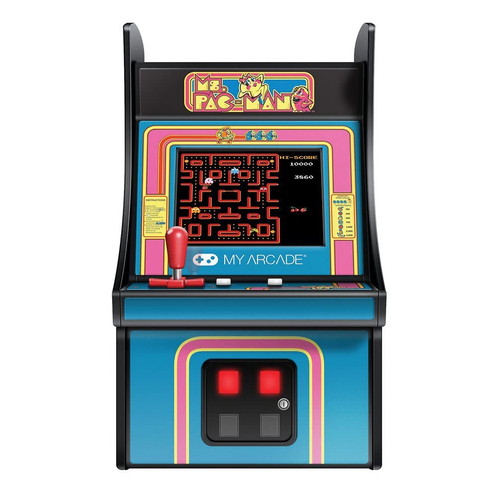 My Arcade Micro Player Mini Arcade: Ms. Pac-Man Video Game, Fully Playable, 6.75 Inch Collectible, Color Display, Speaker, Volume Buttons, Headphone