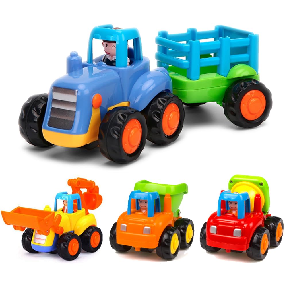 Yiosion Push and Go Friction Powered Cars Construction Vehicles Toy Set Tractor Bulldozer Mixer Truck Dumper for 1 2 3 Year Old Baby Toddlers Boys