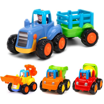 Yiosion Push and Go Friction Powered Cars Construction Vehicles Toy Set Tractor Bulldozer Mixer Truck Dumper for 1 2 3 Year Old Baby Toddlers Boys