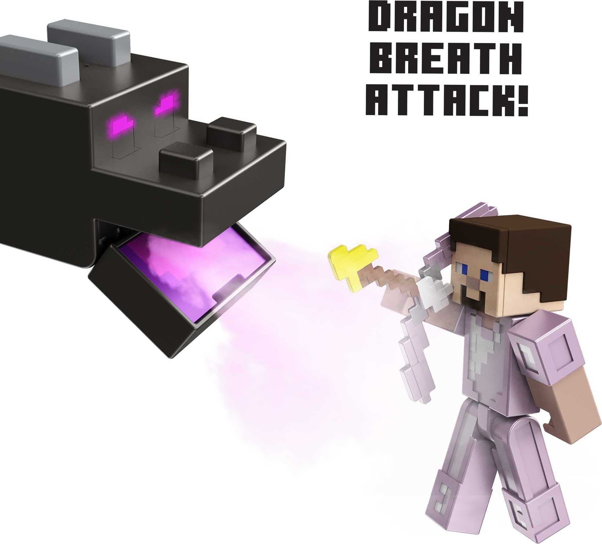 Mattel Minecraft Ultimate Ender Dragon Figure, 20-in Mist-Breathing Creature, Plus 3.25-in Color-Change Steve Figure, Weapon, Amor and Battle