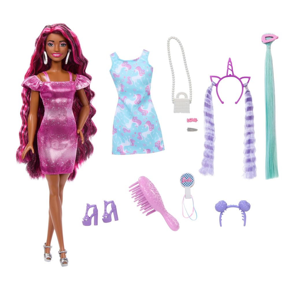 Barbie Fun & Fancy Doll & Accessories Set, Fashion Doll with Extra-Long Color-Streaked Blonde Hair, Clothes & Styling Pieces